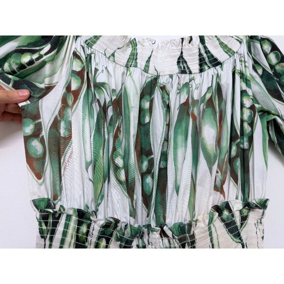 Dolce & Gabbana Green Beans Snap Pea Mini Dress White Cotton Smocked IT 48 - Picture 12 of 16